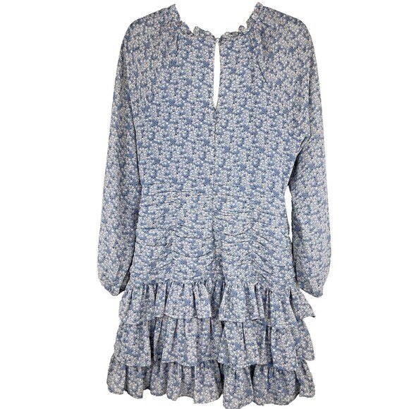 ASTR The Label Tiered Ruffle Mini Dress Women's Size Medium Blue Multi Floral - Picture 3 of 16